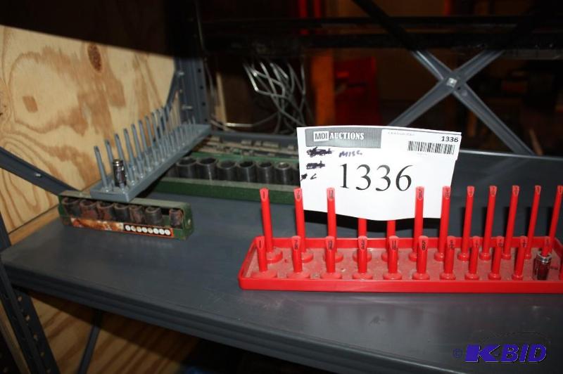 lot 1336 image: Misc Lot Including Multiple Sizes of Socket Wrench Bits Socket Wrench Bit Holders And More.