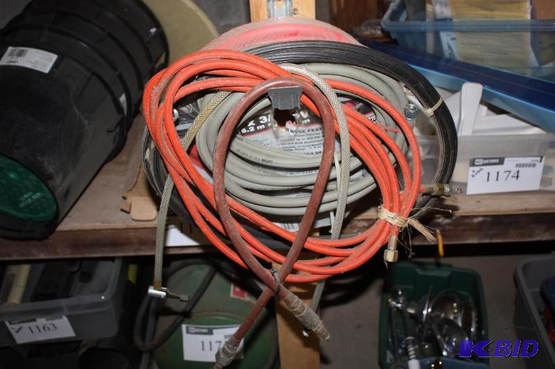 lot 1351 image: Rack lot of Hoses Including Sanborn Brand 50 Air Hose and More Air Hoses.