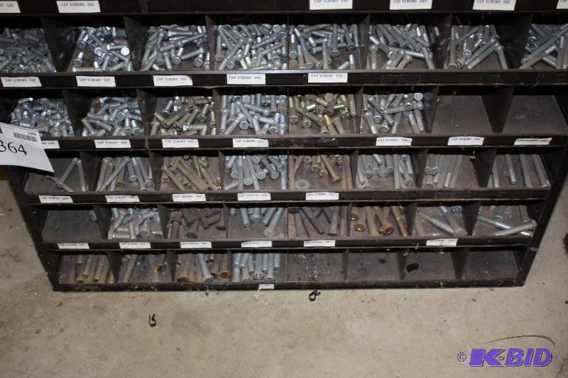 lot 1364 image: Shelf Lot wContainers Including Miscellaneous Screws Bolts And More Includes Bottom 5 Rows Only