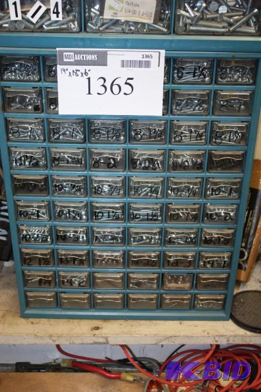 lot 1365 image: Storage Container wDivided Drawers Including Miscellaneous Screws Bolts Washers And More 14 x