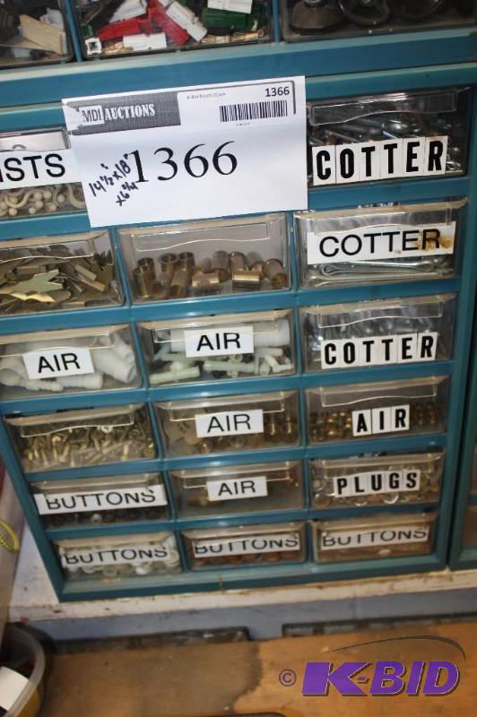 lot 1366 image: Storage Container wDivided Drawers Including Miscellaneous Clips Short Screws Plugs And More.