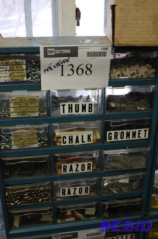 lot 1368 image: Storage Container wDivided Drawers Including Miscellaneous Screws Rivets Rubber Grommets And Mo