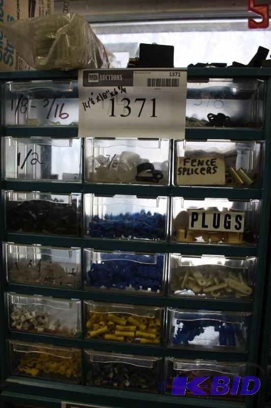 lot 1371 image: Storage Container wDivided Drawers Including Miscellaneous Electrical Eyelet Ends And More.