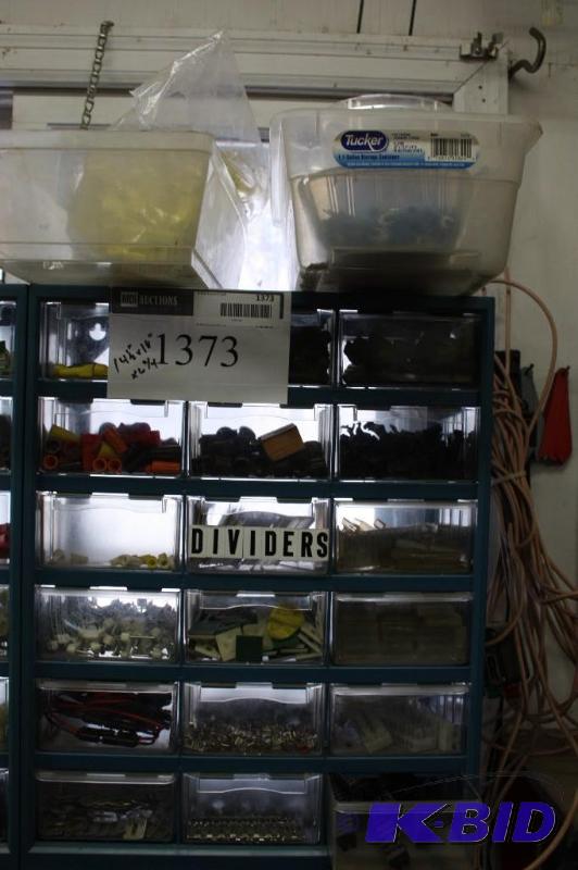 lot 1373 image: Storage Container wDivided Drawers Including Miscellaneous Electrical Eyelet Fork Ends And More.