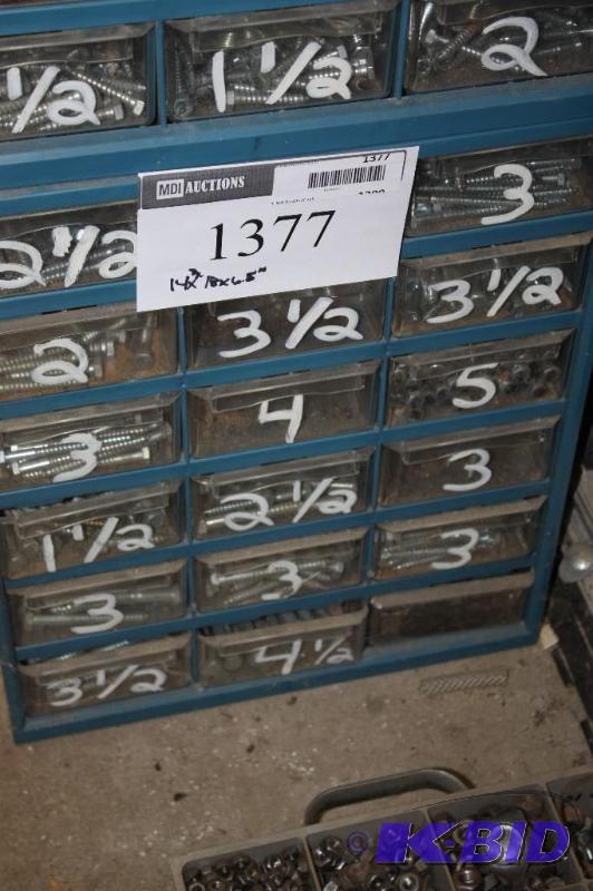 lot 1377 image: Storage Container wDivided Drawers Including Miscellaneous Screws Bolts And More 14 x 18 x 6
