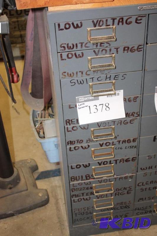 lot 1378 image: Left Drawer Lot Including Miscellaneous Electronics Voltage Gauge Wires Cables And More.