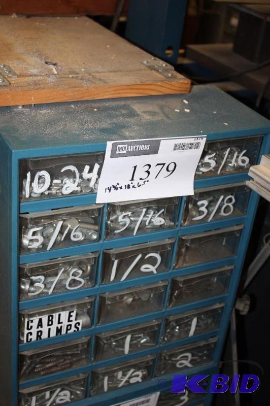 lot 1379 image: Storage Container wDivided Drawers Including Miscellaneous Screws Bolts And More 14 x 18 x 6