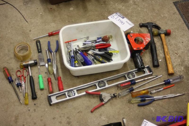 lot 1390 image: Box Lot Including Wire Cutters Adjustable Wrenches Screw Drivers And More.