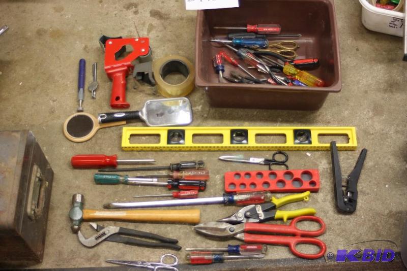 lot 1405 image: Box Lot Including Wire Cutters Adjustable Wrenches Screw Drivers And More.