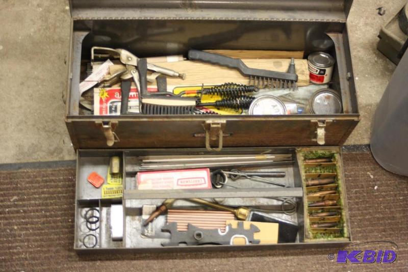 lot 1408 image: Toolbox Lot Including Welding Rods Metal Brushes Metal Clamp And More.