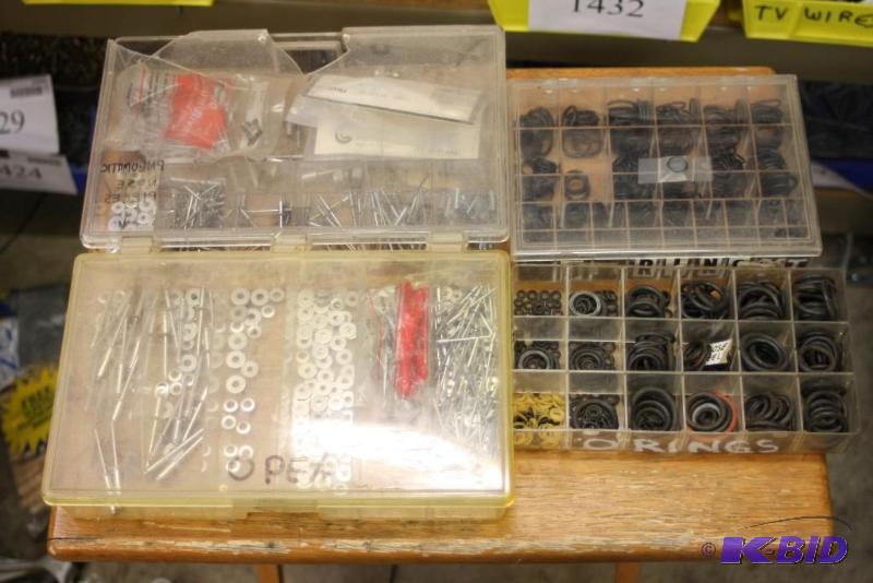 lot 1417 image: Container Lot of (4) Including Plastic Divider Trays Washers Bolts Rubber O-Rings And More.