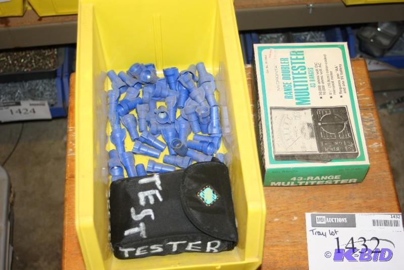 lot 1432 image: Tray Lot Including Miscellaneous Wire Caps Miscellaneous Multitester wCase And More.