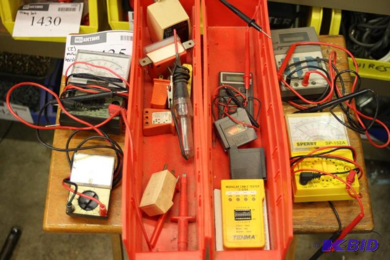 lot 1435 image: Tray Lot of (2) Including Miscellaneous Multi-Meters Cords Trays And More.