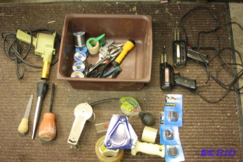 lot 1438 image: Container Lot Including Saudering Gun Basters Tape Gun And More.