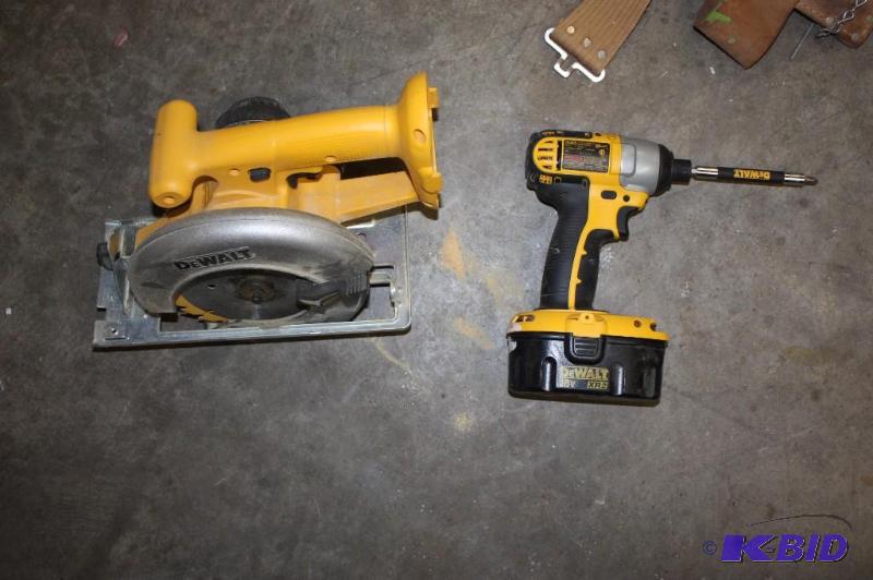 lot 1447 image: Lot of (2) Dewalt Circular Saw, DW939 DeWalt Power Drill, DC825 Does Not Include Chargers.