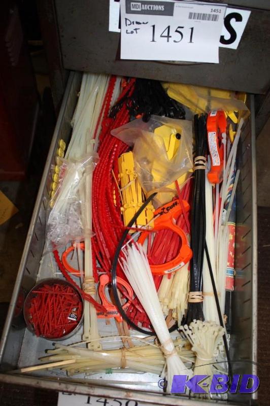 lot 1450 image: Drawer Lot Including Plastic Zip-Ties Miscellaneous Hardware And More.