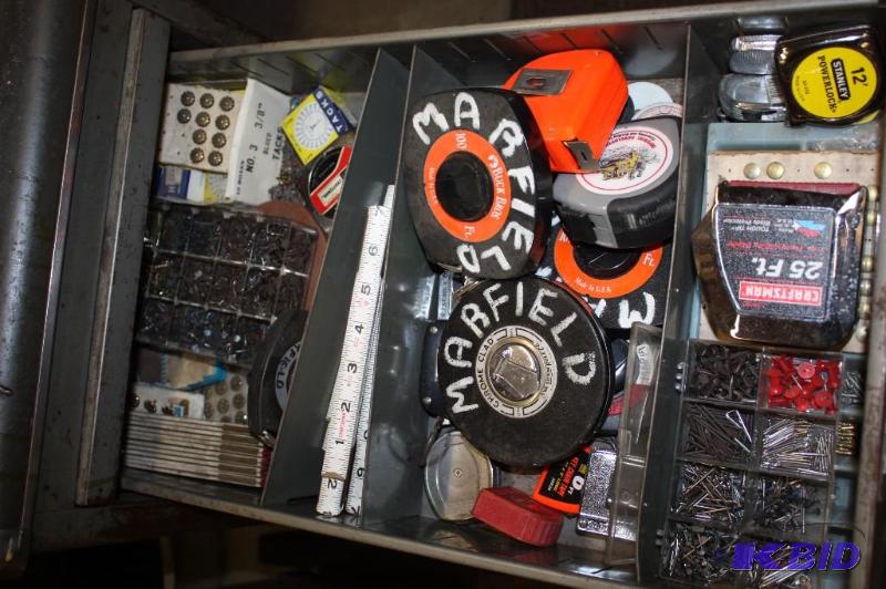 lot 1451 image: Drawer Lot Including Tape Measures Miscellaneous Hardware And More.