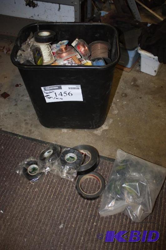 lot 1456 image: Container Lot of Electrical Tape & Wire Bundles Includes Trash Can.