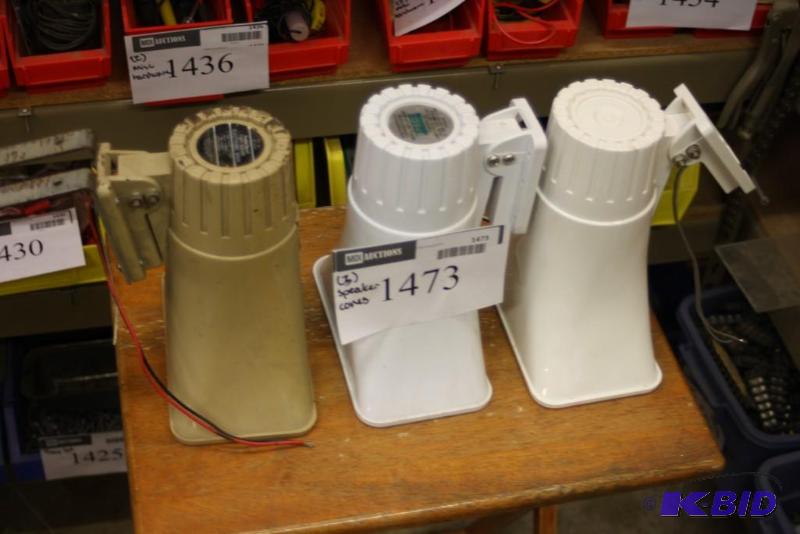 lot 1473 image: Lot of (3) Speaker Cones RadioShack Two-Sound Siren Speco Weatherproof Trumpet Horn, app. 2 ct.