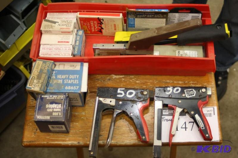 lot 1477 image: Tray Lot Including Staples Staple Gun, app. 2 ct Stanley Sharpshooter And More.