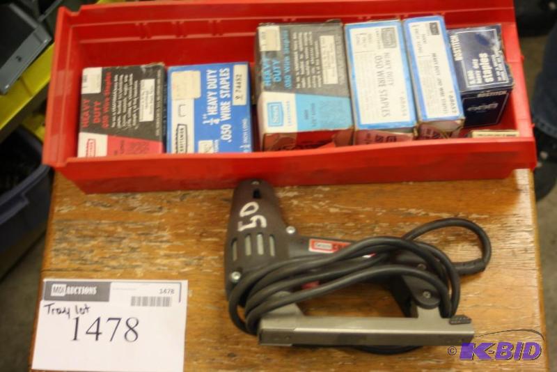 lot 1478 image: Tray Lot Including Sears Craftsman Staple Gun Miscellaneous Boxes of Staples And More.