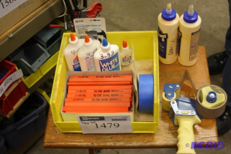 lot 1479 image: Tray Lot Including Home Depot Pencils Titebond II Wood Glue White Glue And More.
