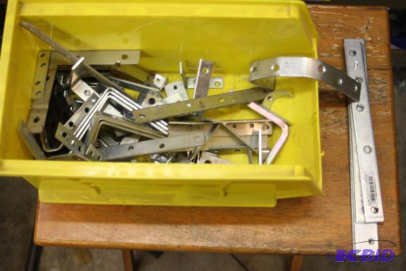 lot 1481 image: Tray Lot of Metal Brackets & Metal Strips wScrew Down Holes.