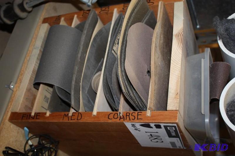 lot 1483 image: Box Lot of Miscellaneous Sand PaperSanding Pads Fine through Coarse.