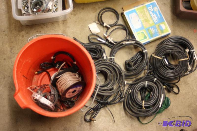 lot 1490 image: Bucket Lot Including Miscellaneous Cables & Cords Bundled.