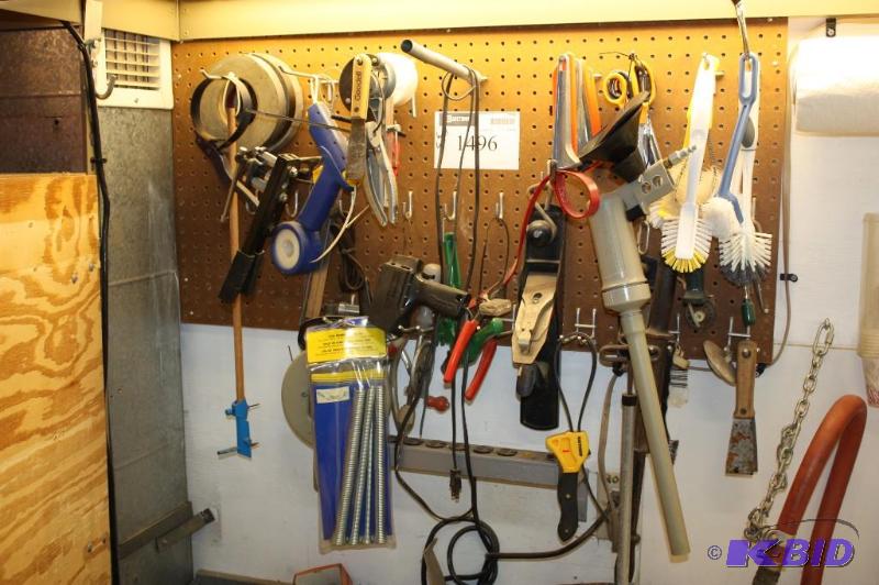 lot 1496 image: Wall Lot of Various Items Including Scissors Scrappers Tape Brushes and More.