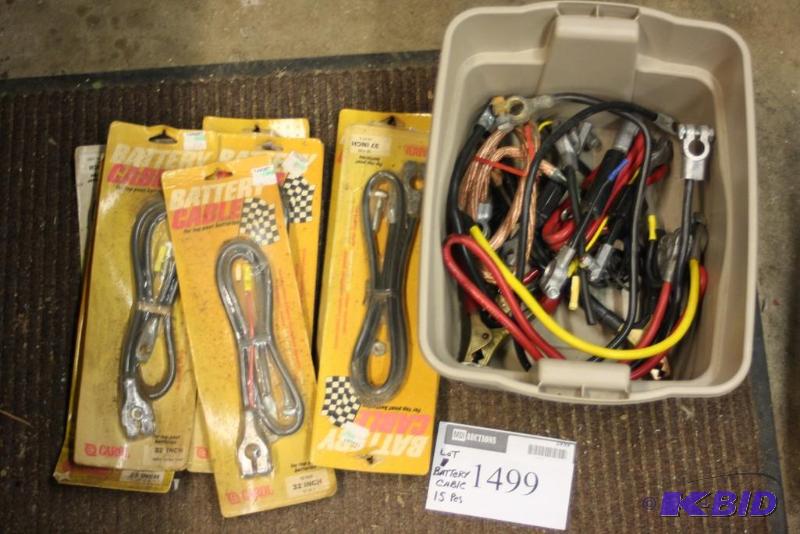 lot 1499 image: Lot of (15) Battery Cables, Various Sizes and Lengths.