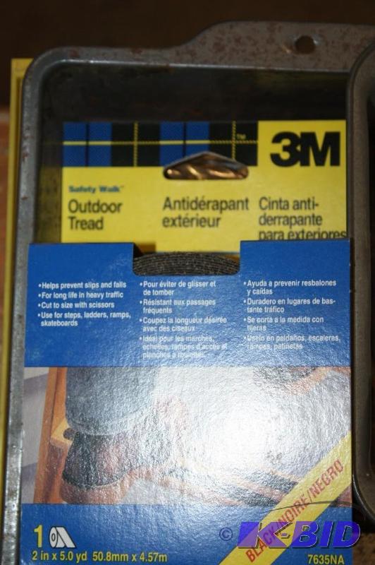 lot 1501 image: Box Lot of Various Items Including 3M Outdoor Tread Drill Bits Nails Flexible Masks and More.