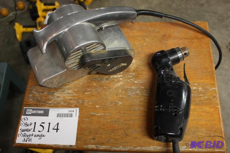 lot 1514 image: Lot of (2) Including (1) Craftsman Brand 3 Belt Sander  and (1) Sioux Brand Right Angle Drill.