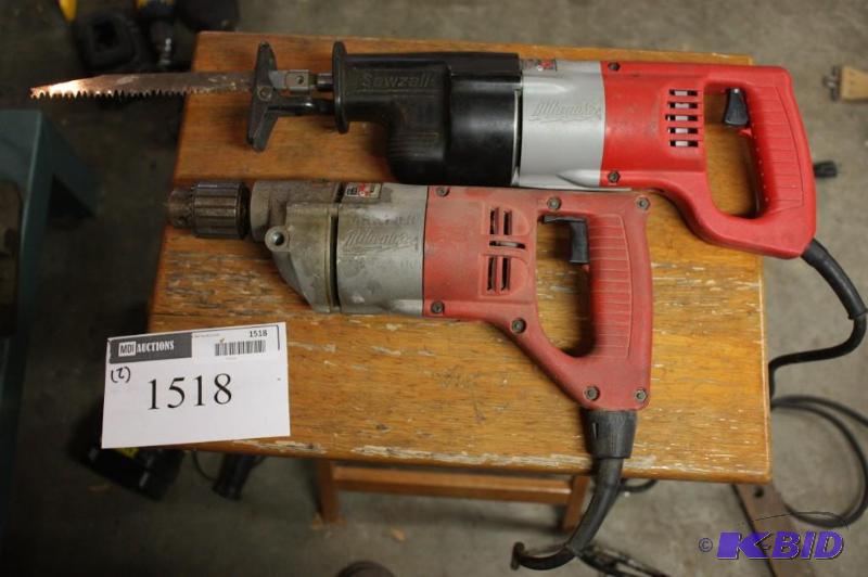 lot 1518 image: Lot of (2) Including Milwaukee Sawzall Milwaukee Heavy Duty Drill.