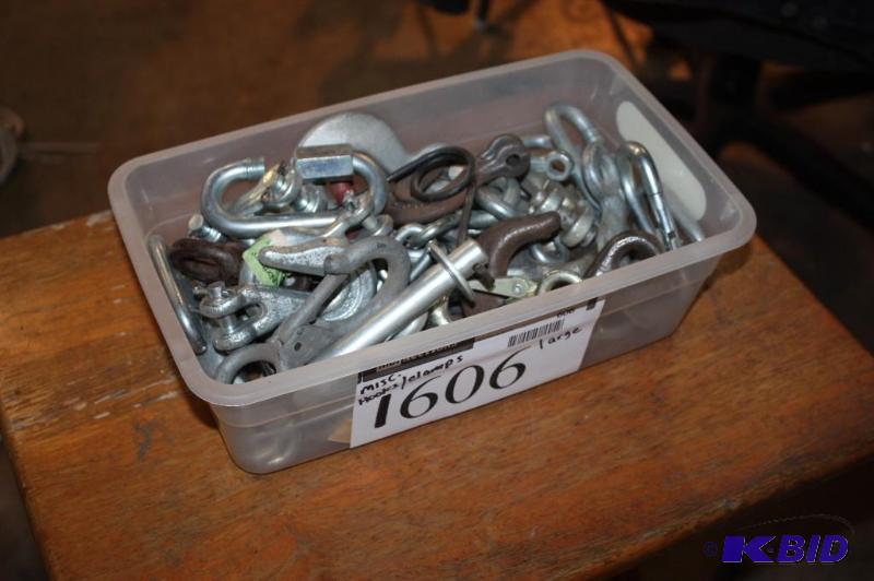 lot 1606 image: Box Lot of Large Metal Hooks and Clamps.