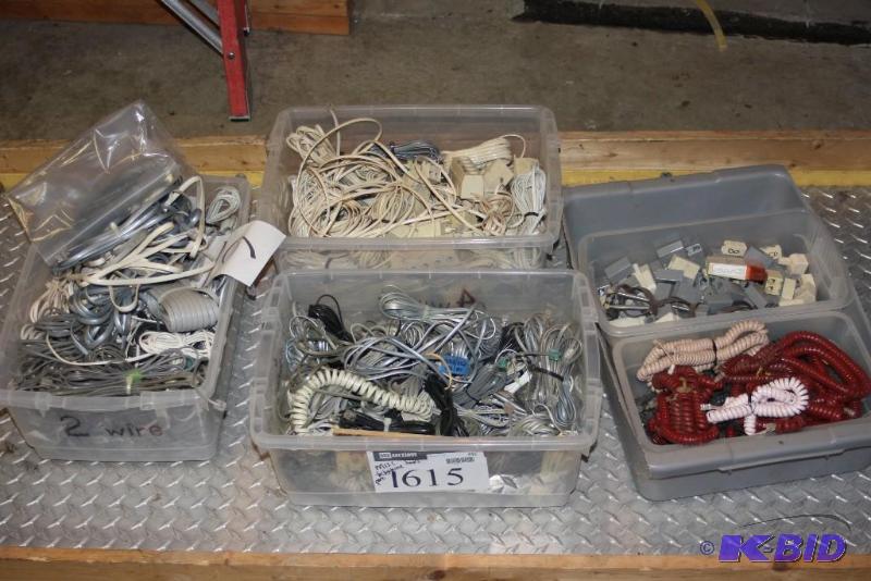 lot 1615 image: Box Lot of Various Phone Cords Phone Plugins and More.