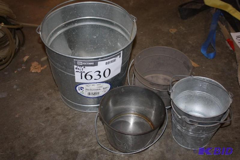 lot 1630 image: Lot of Various Sizes of Metal Buckets and Pails.