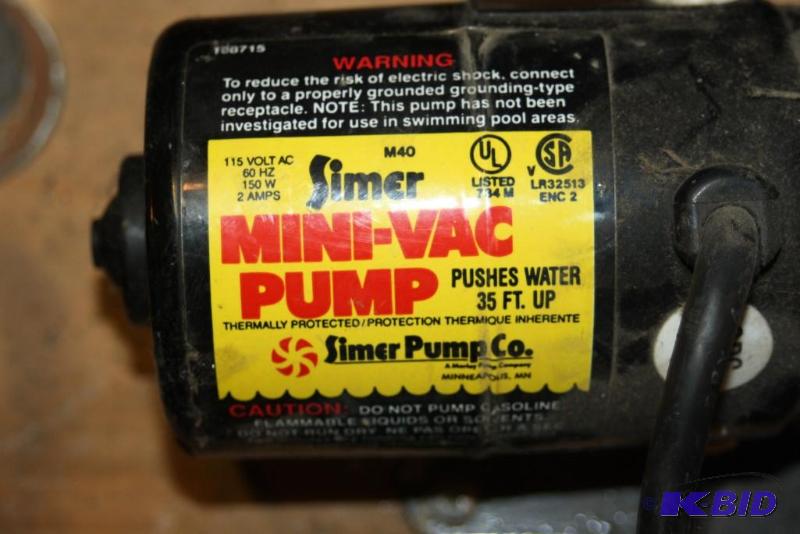 Lot of (2) Simer MiniVac Pump; Parts Washer Pump, Model CK101, Volt