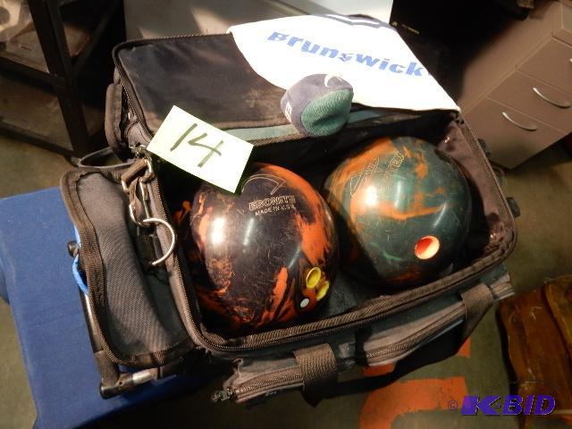 lot 14 image: 2 Bowling Balls, Bag and Accessories