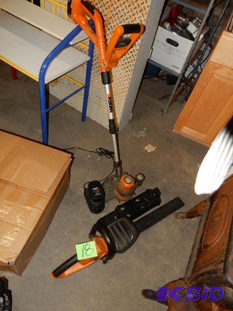 lot 18 image: IWORX, Cordless weed wacker and Hedge timmer