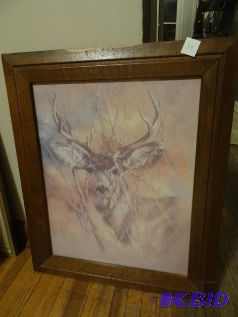 Framed deer print. Owl wall hanging. Easy rid...