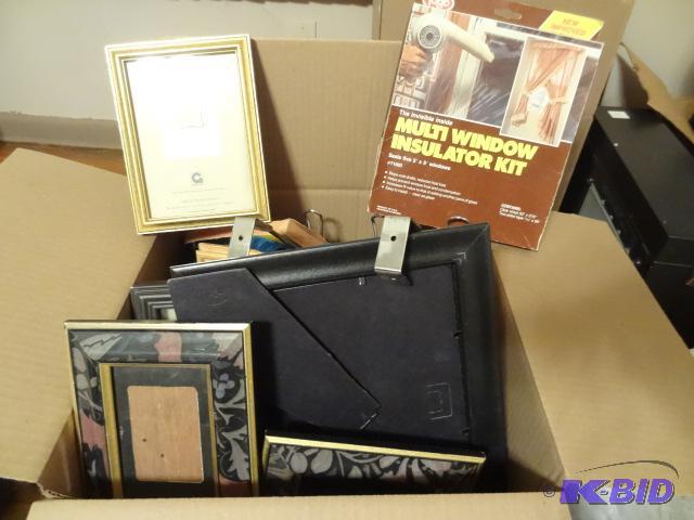 Box of mainly picture frames. Yahtzee game. W...