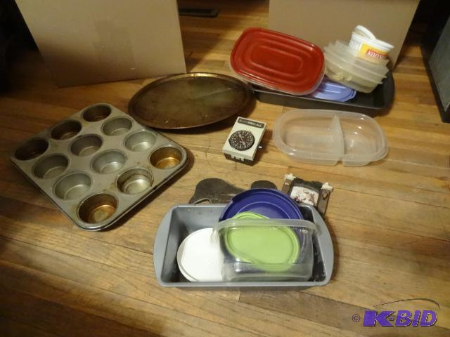 Box of mostly kitchen items. Intermatic timer...
