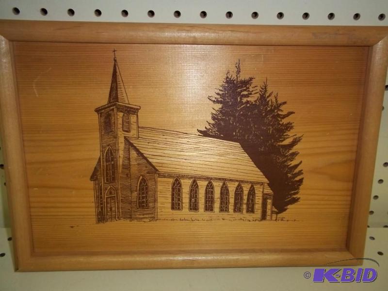 Wood Picture with church scene...