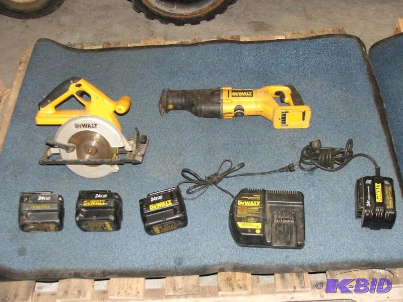 lot 24 image: DeWalt Sawzall and Skill Saw, 24v DC, 3 good ...