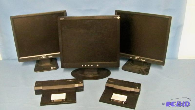 lot 102 image: (3) 17 Acer Monitors and (2) Dell Laptop Docking Stations