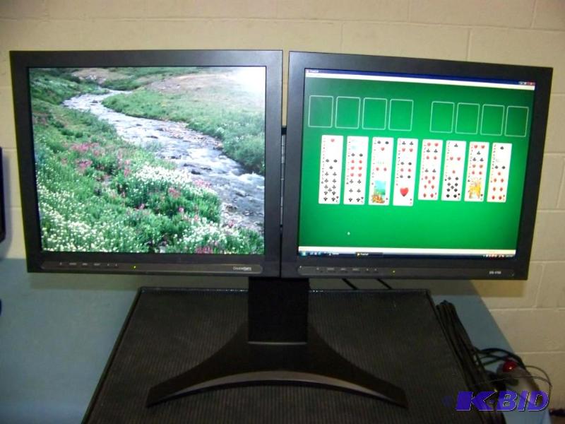 lot 42 image: Dual DisplayLift, Computer Monitor Stand and (2) Double Sight Displays, 17 LCD Monitors