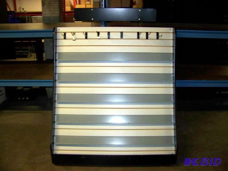 lot 86 image: Slat Wall  Store Display  Rack with Shelves and Hooks on wheels