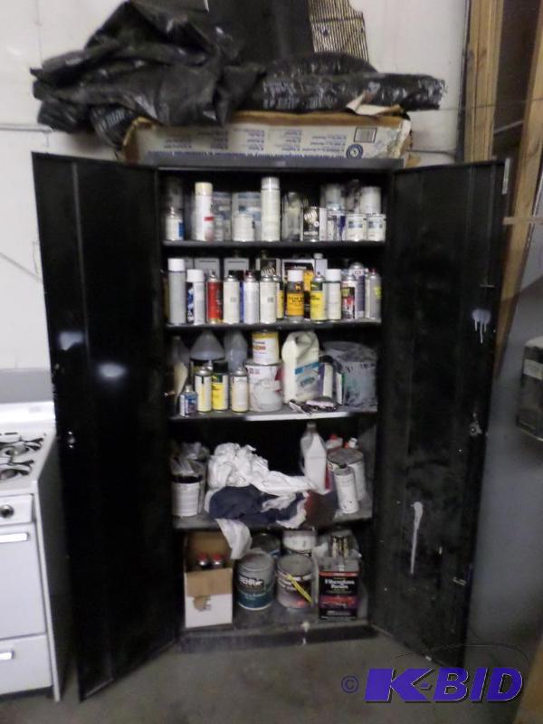 lot 146 image: 5-Level Shop Cabinet FULL Of Misc Paint &...