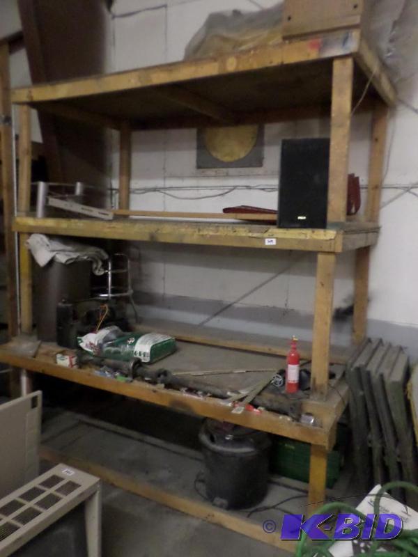 lot 149 image: (3) 4ftx8ft Wooden Shop Tables (Contents On A...